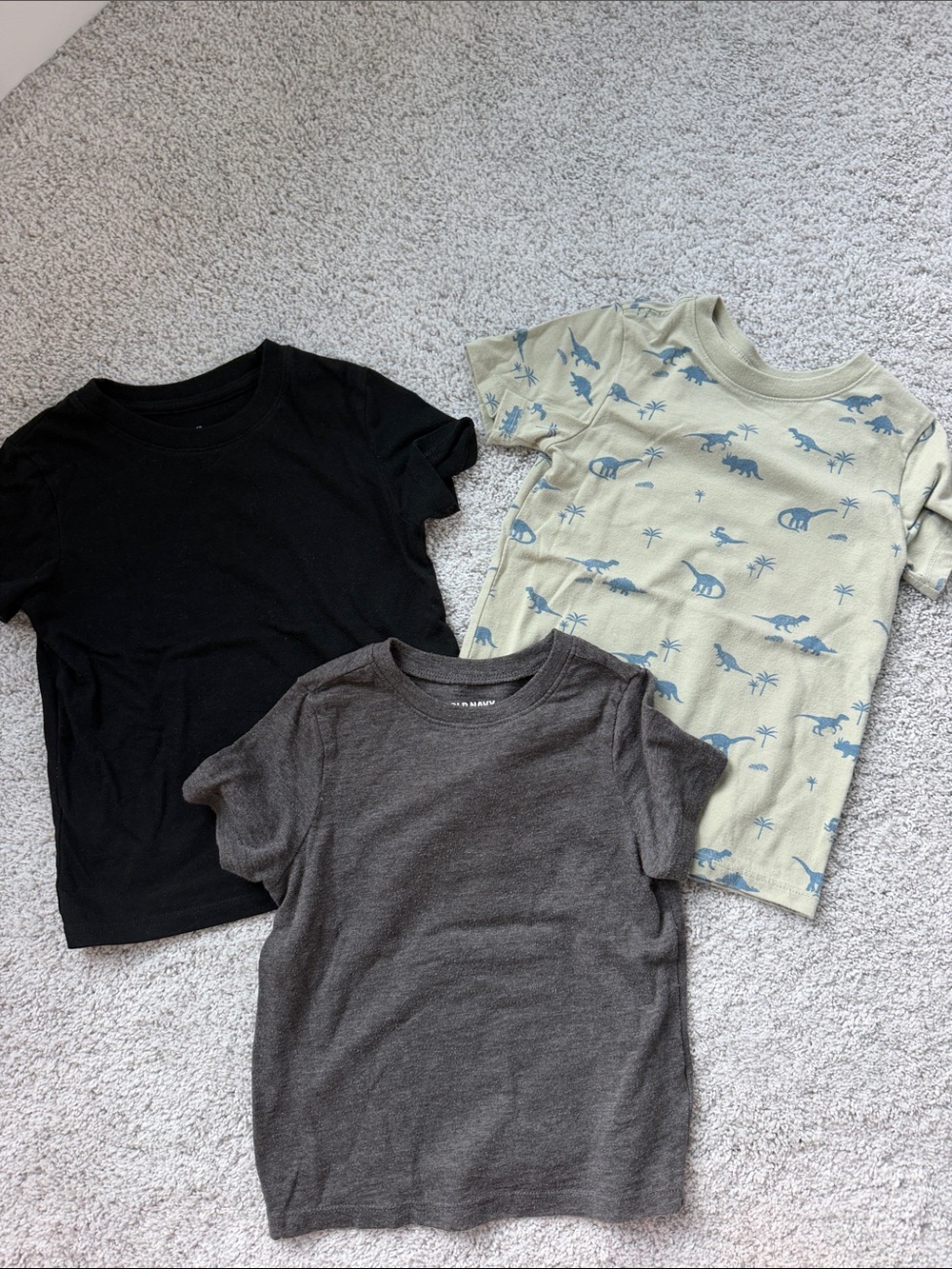 Cat & Jack Short Sleeve Tee Trio in Black, Charcoal & Sage Dino Print